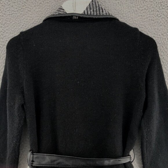 Chicos Sweater Women 1 US Medium Charlene Black Gingham Wool Blend Cardigan Belt - Picture 4 of 11